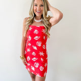 Nautical Motif Linen Midi Dress - Red