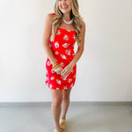 Nautical Motif Linen Midi Dress - Red