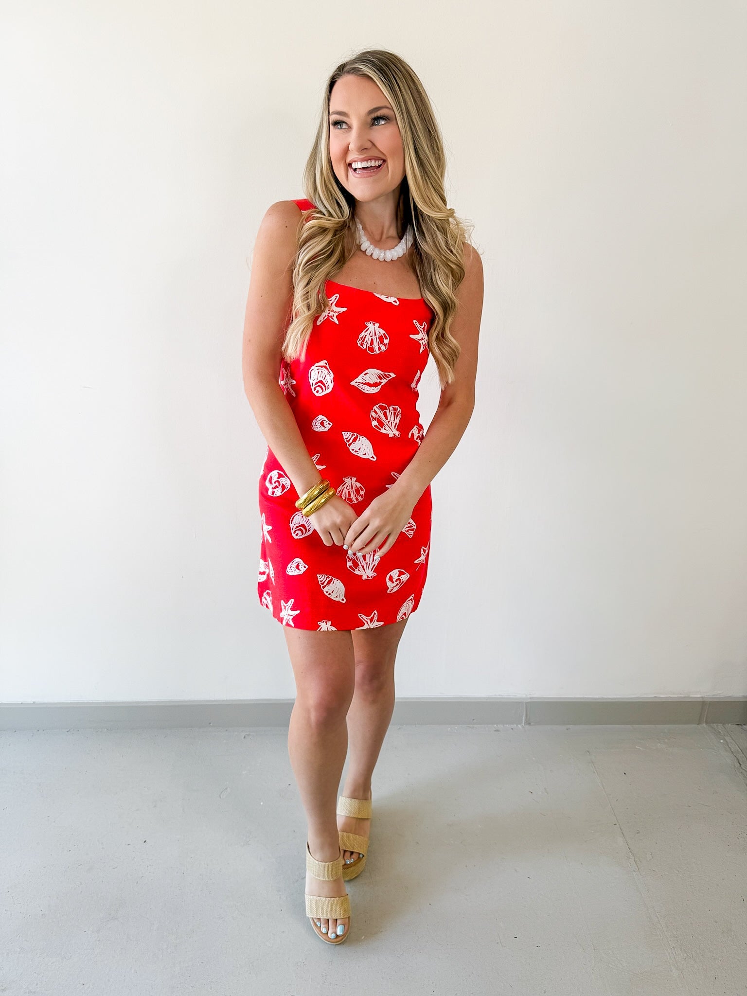 Nautical Motif Linen Midi Dress - Red