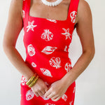 Nautical Motif Linen Midi Dress - Red