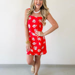Nautical Motif Linen Midi Dress - Red