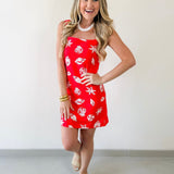 Nautical Motif Linen Midi Dress - Red