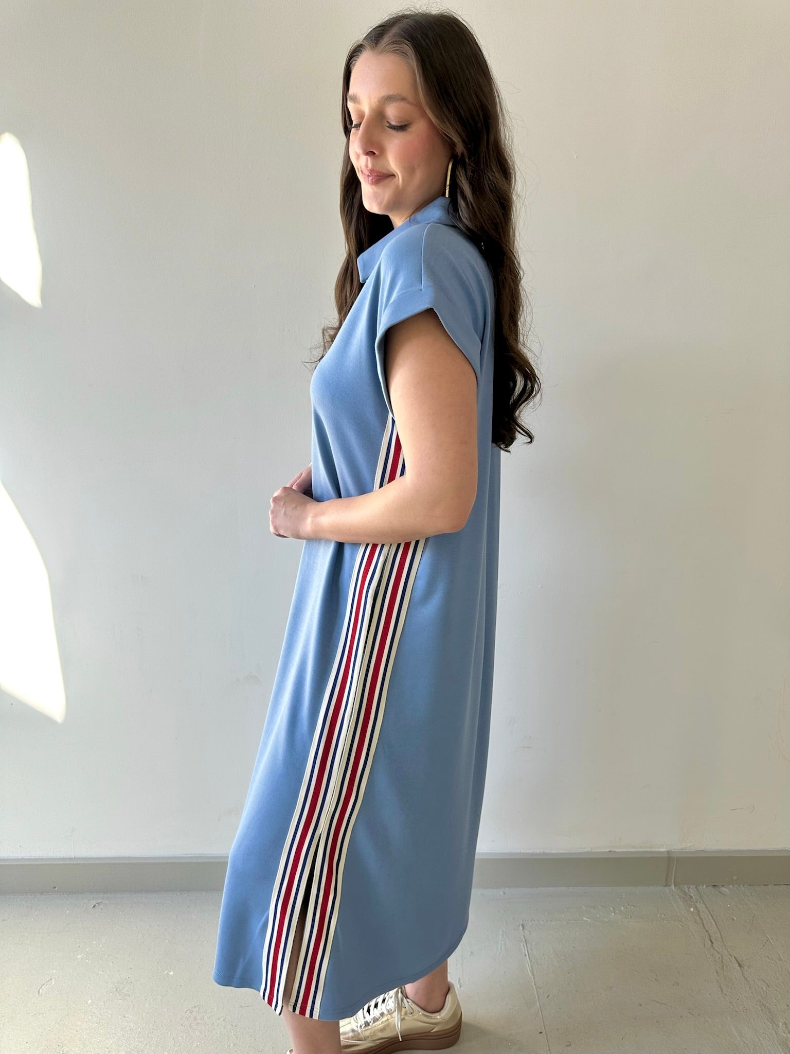Nautical Side Stripe Midi Dress