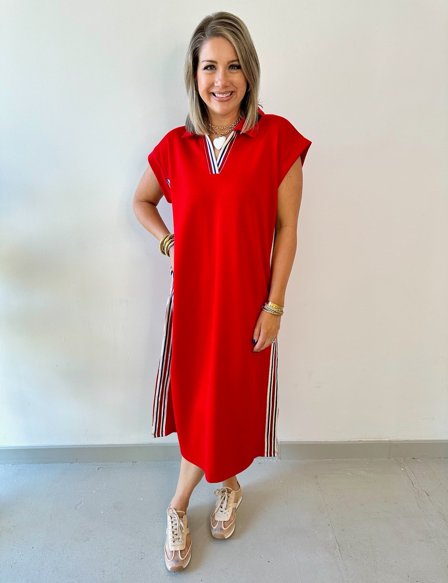 Nautical Side Stripe Midi Dress