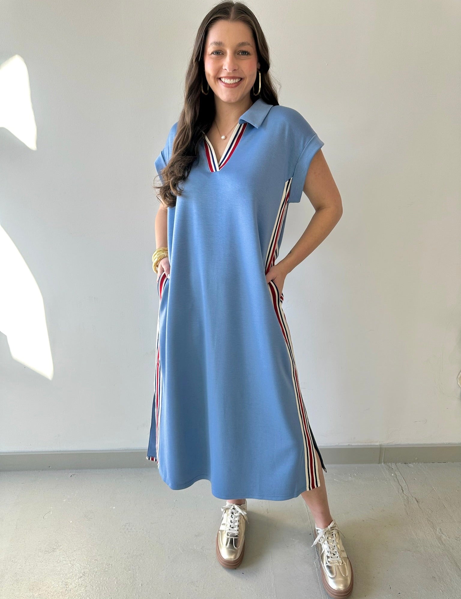 Nautical Side Stripe Midi Dress