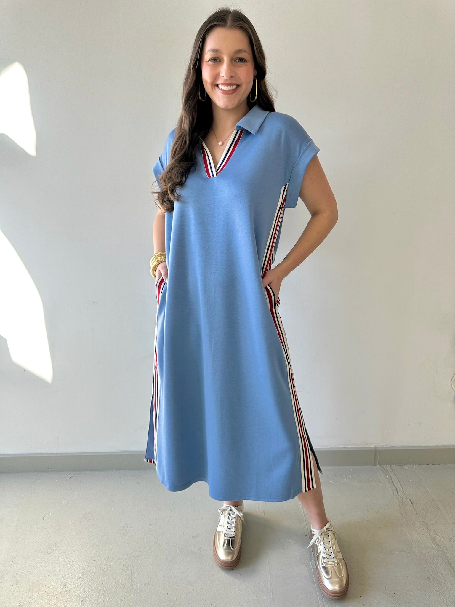 Nautical Side Stripe Midi Dress