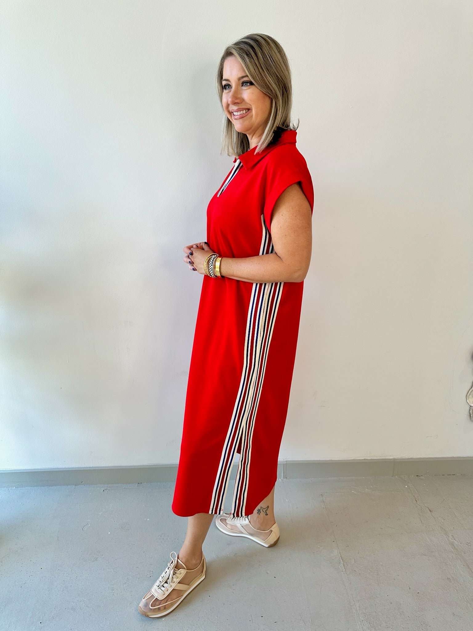 Nautical Side Stripe Midi Dress