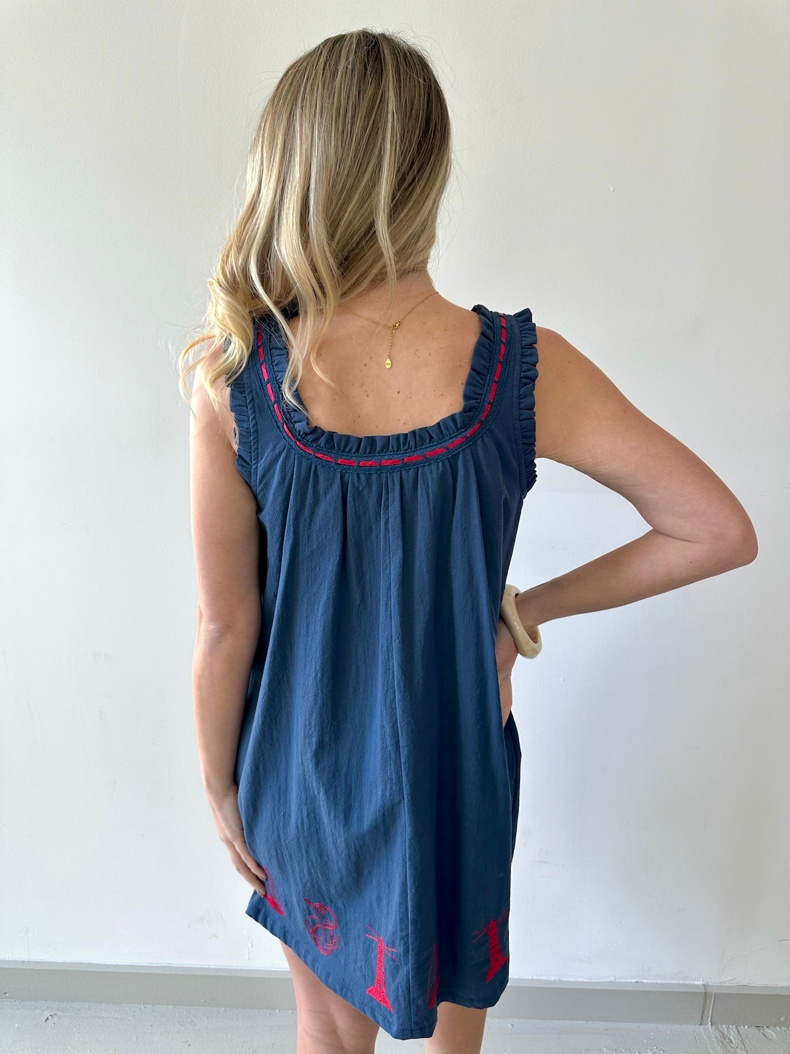 Nautical Wide Strap Dress - Navy