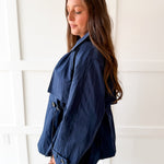Navy Crop Trench Jacket