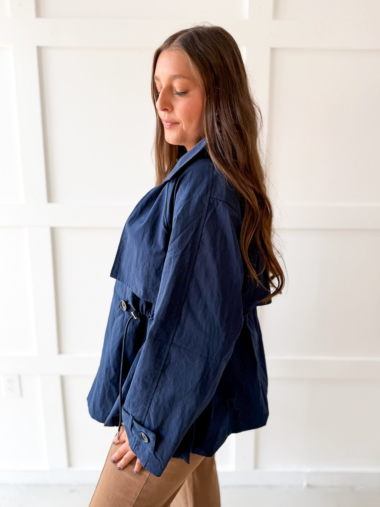Navy Crop Trench Jacket