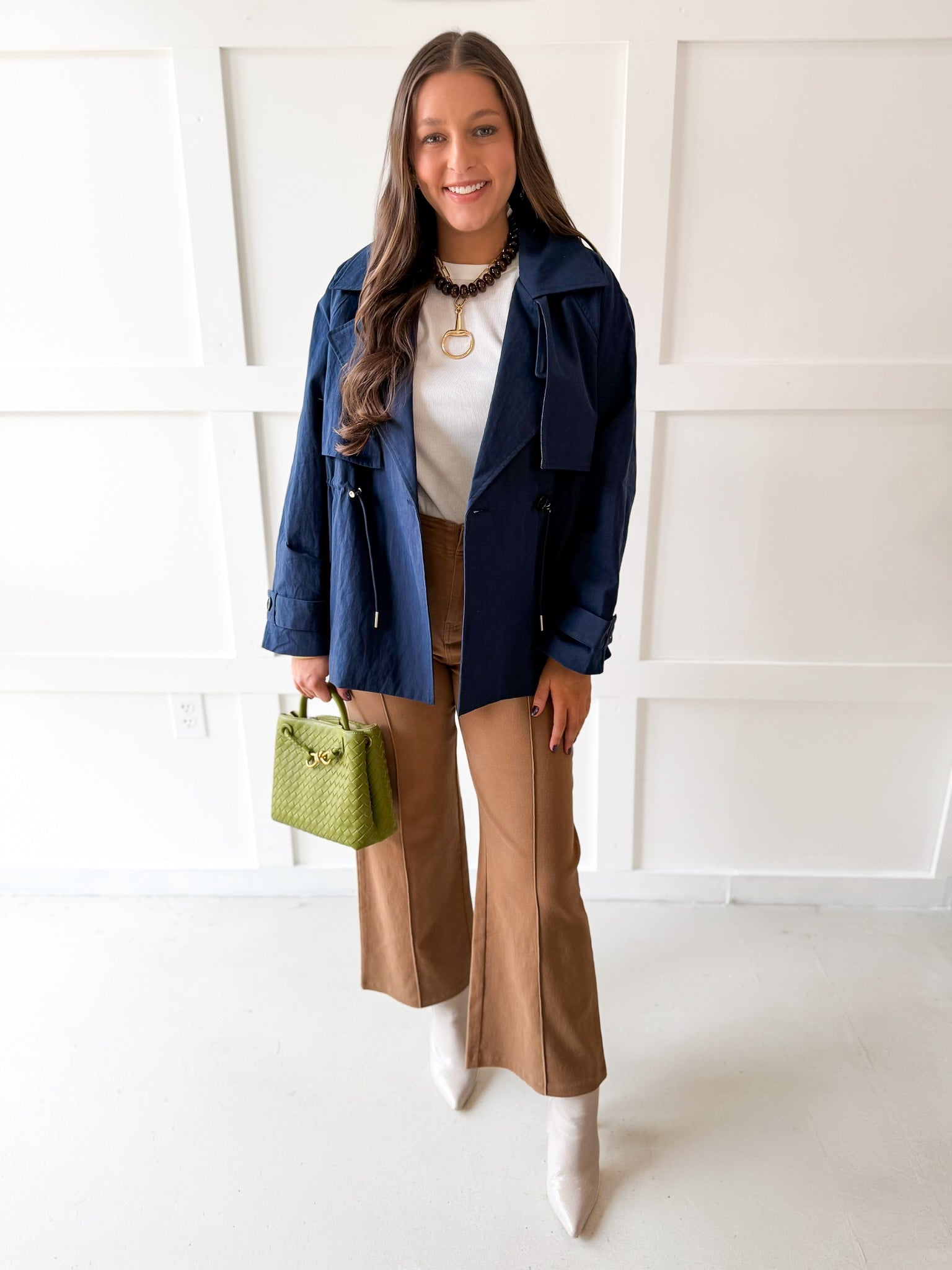 Navy Crop Trench Jacket