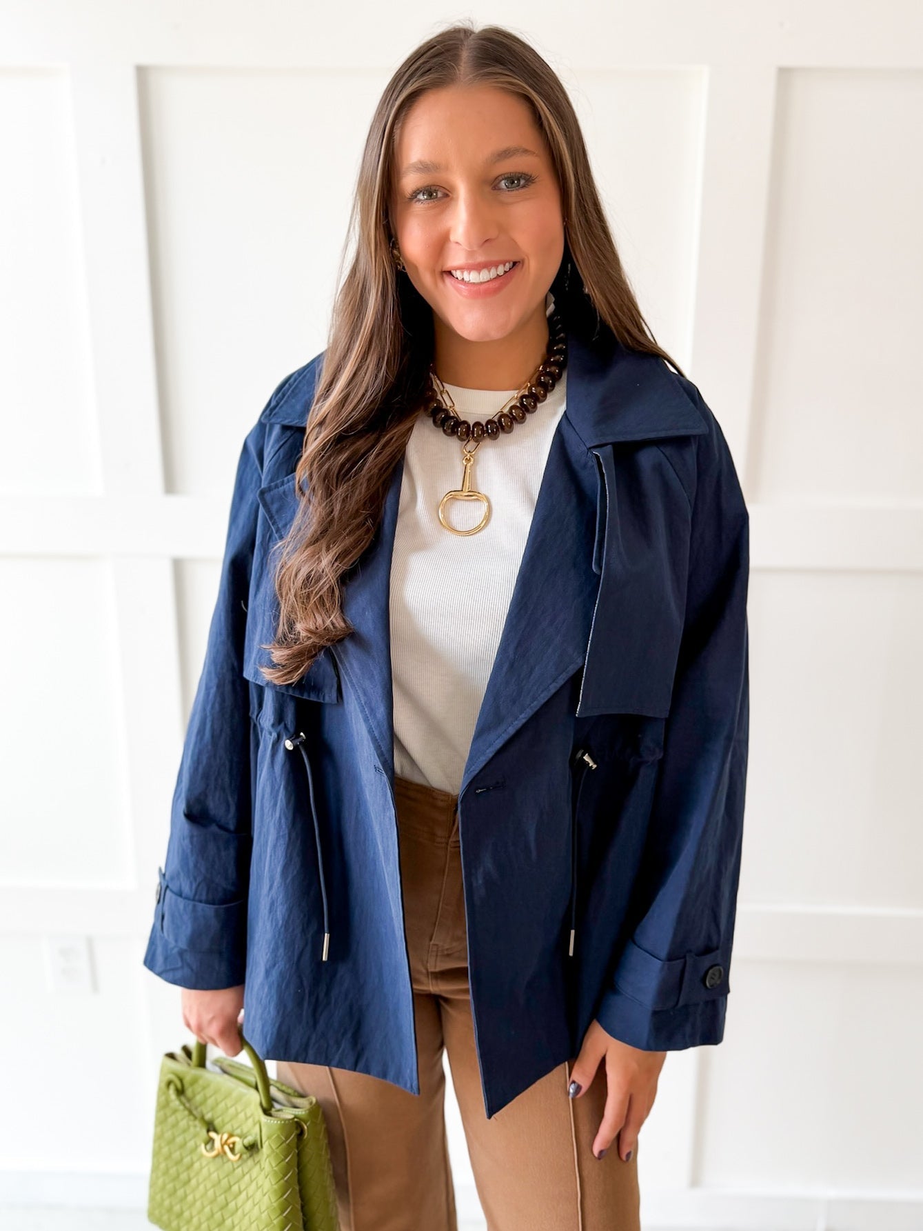 Navy Crop Trench Jacket