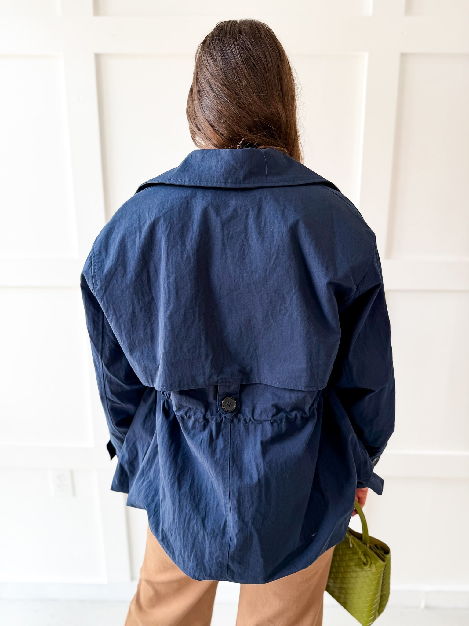 Navy Crop Trench Jacket