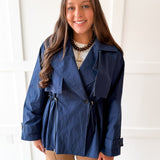 Navy Crop Trench Jacket