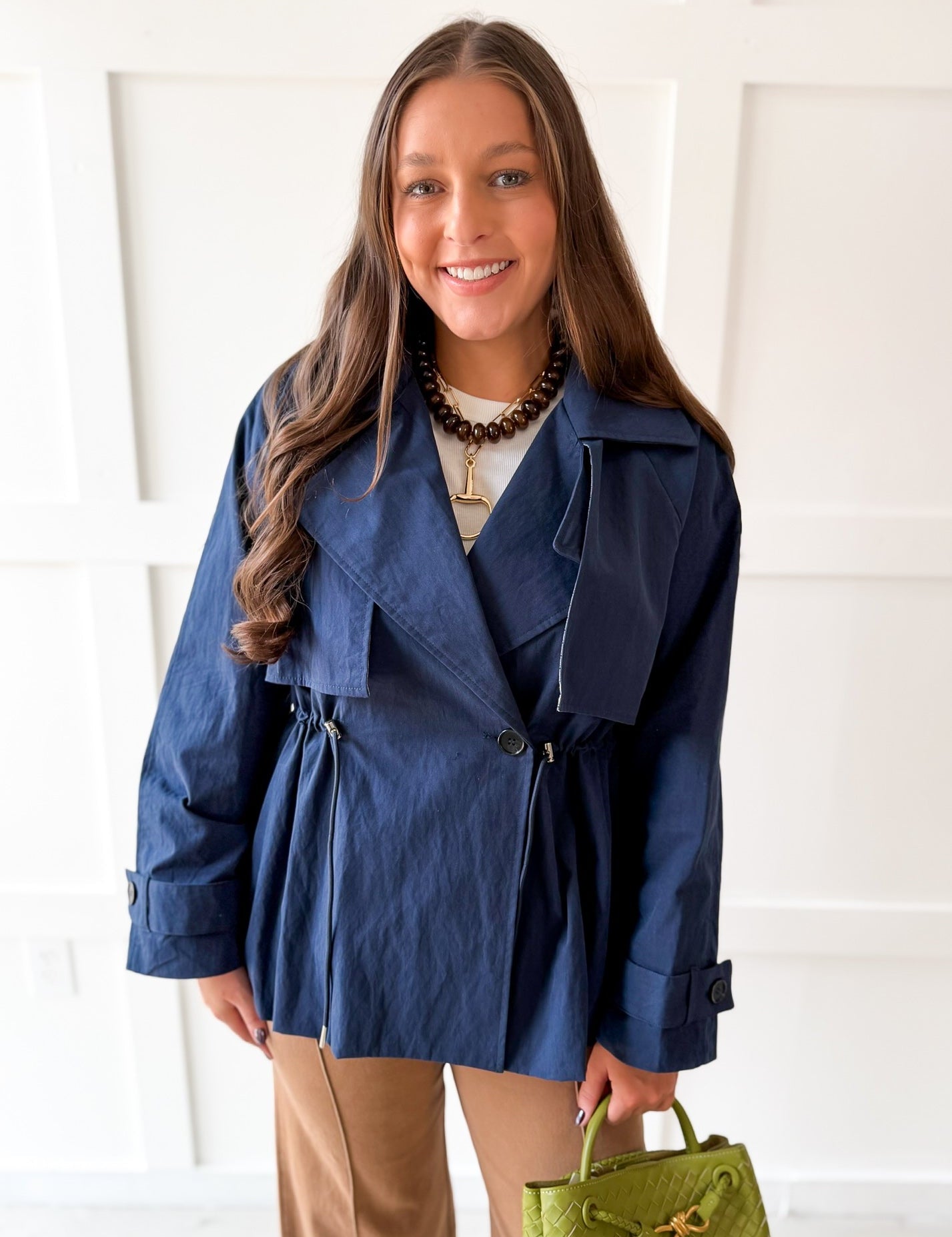 Navy Crop Trench Jacket