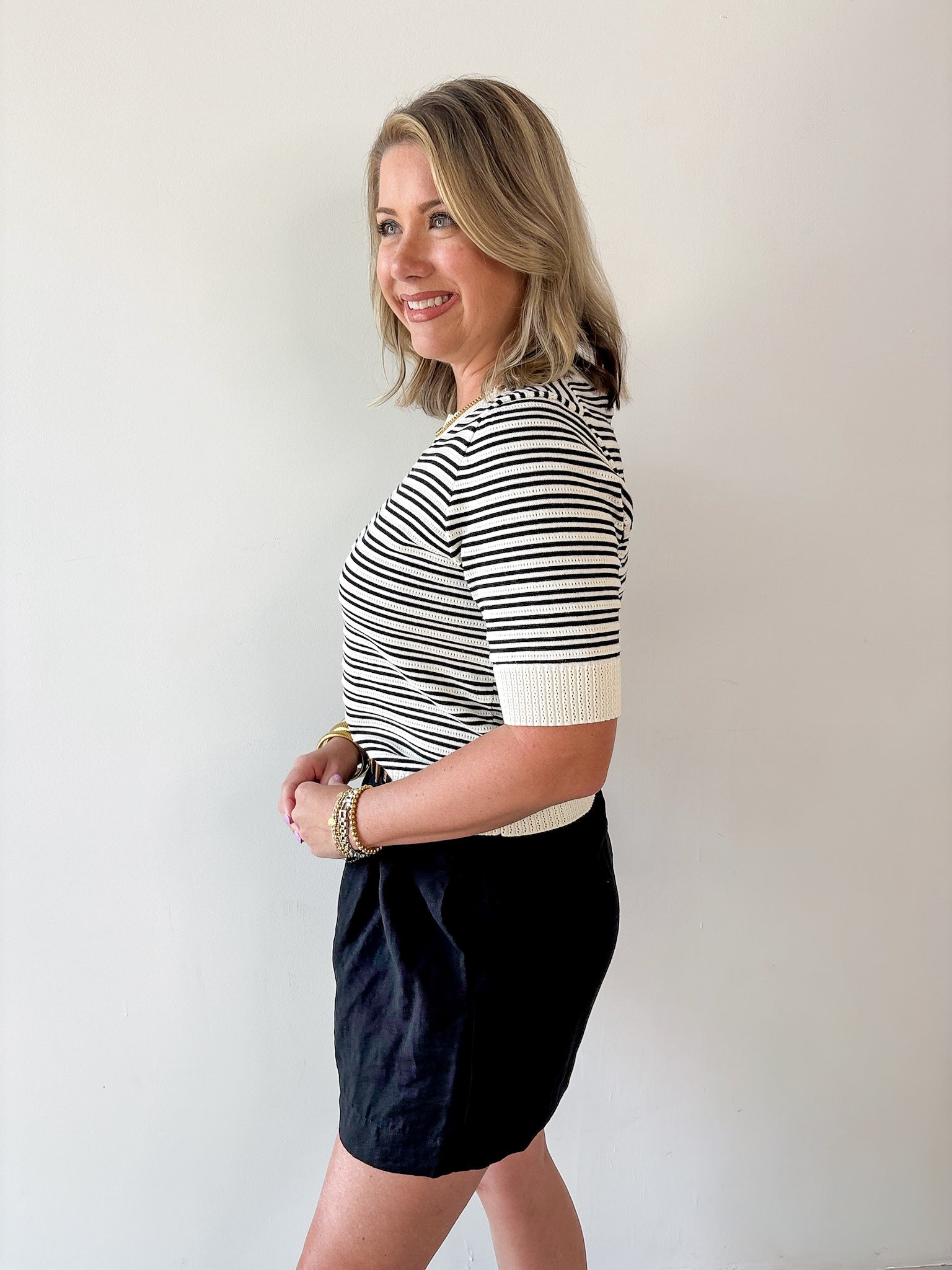 Norine Stripe Knit Top - Black