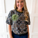 Ornamental Tile Print top - Black