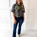 Ornamental Tile Print top - Black