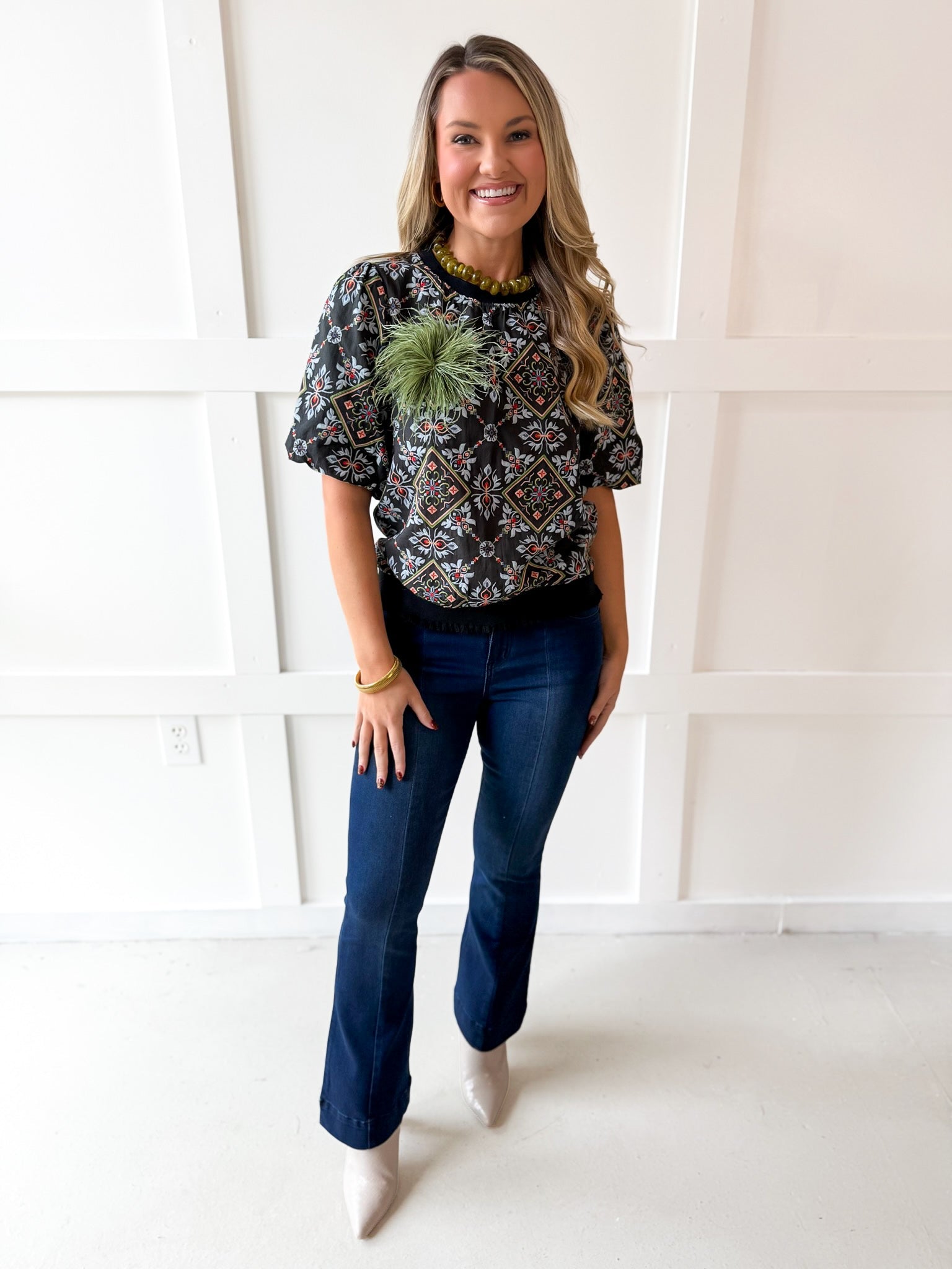 Ornamental Tile Print top - Black