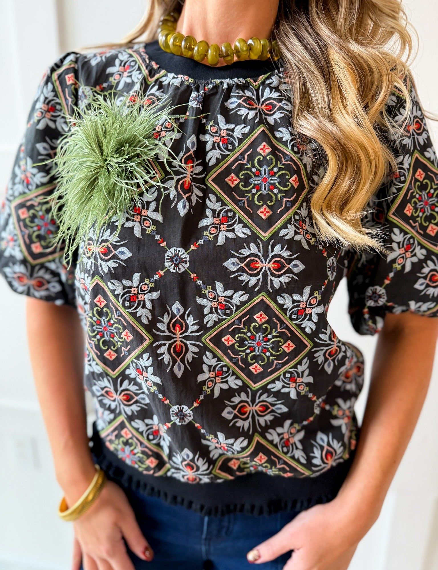 Ornamental Tile Print top - Black