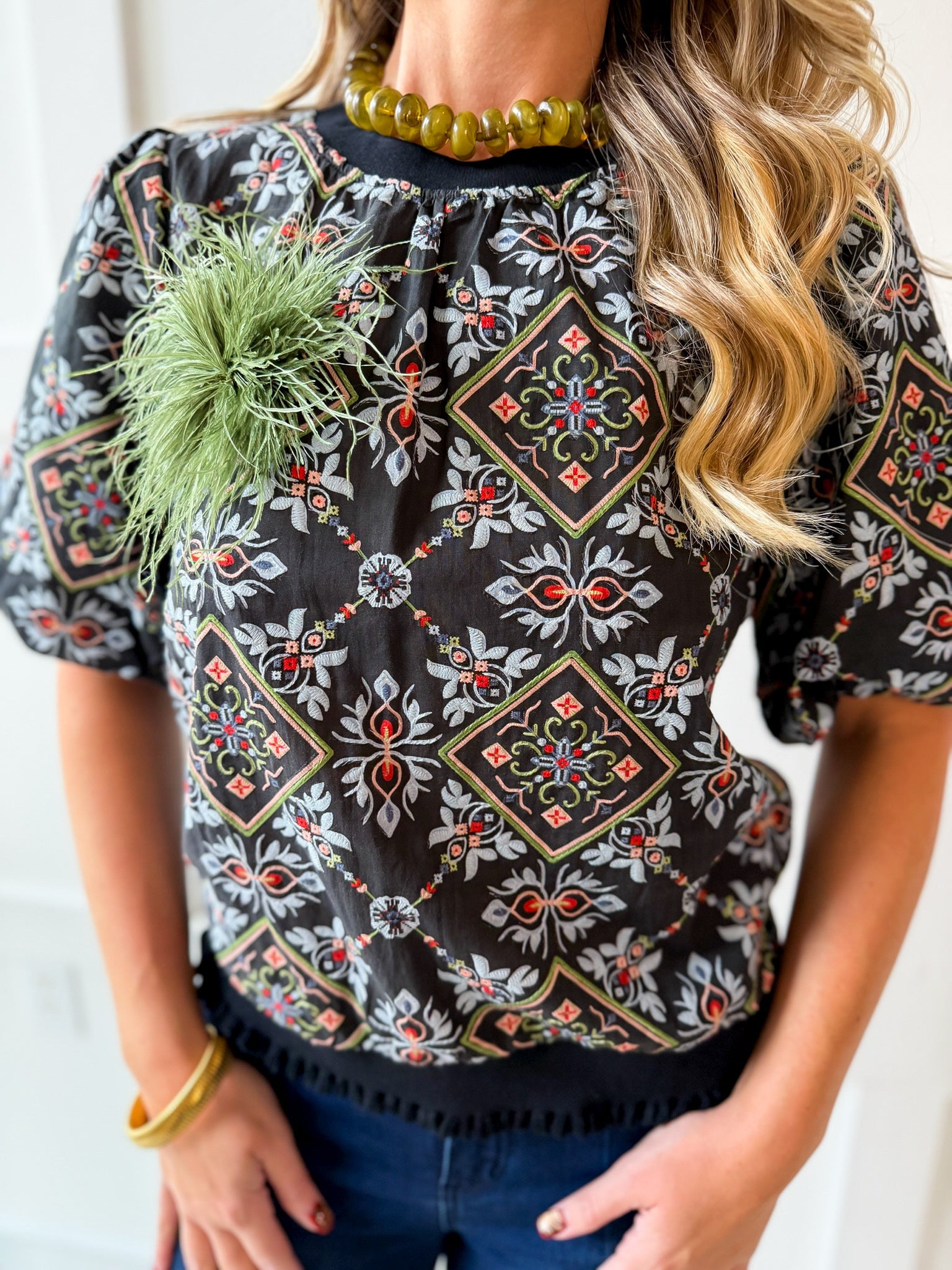 Ornamental Tile Print top - Black