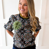 Ornamental Tile Print top - Black