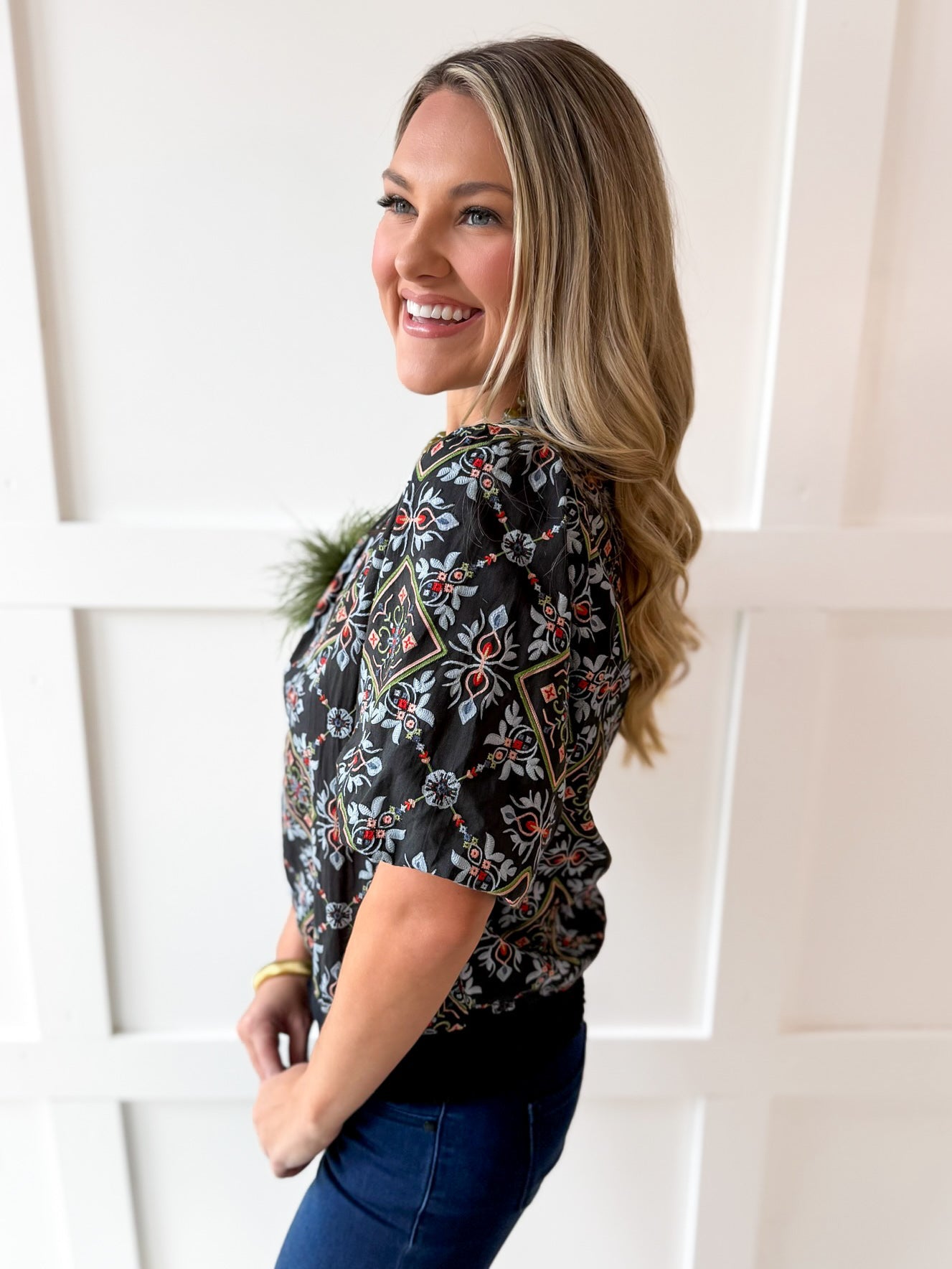 Ornamental Tile Print top - Black