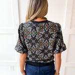 Ornamental Tile Print top - Black