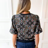 Ornamental Tile Print top - Black