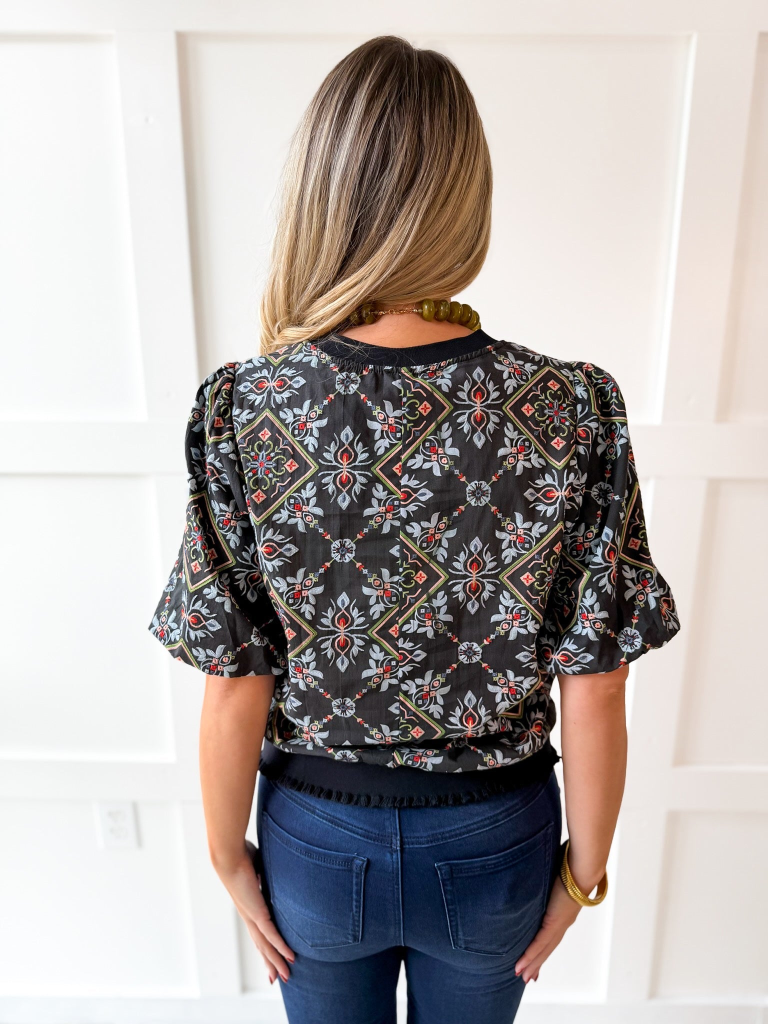 Ornamental Tile Print top - Black