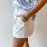 Overlap Pleated Cotton Shorts