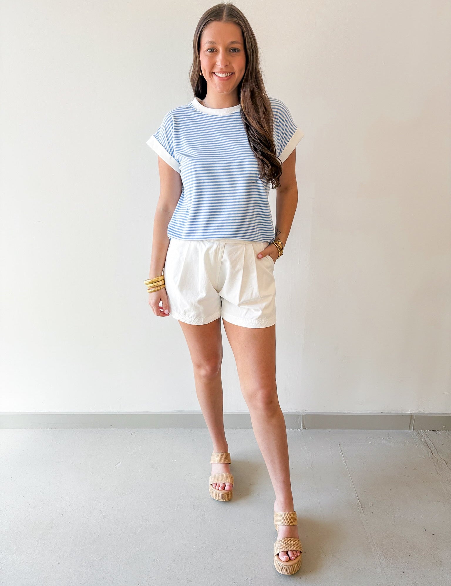 Overlap Pleated Cotton Shorts