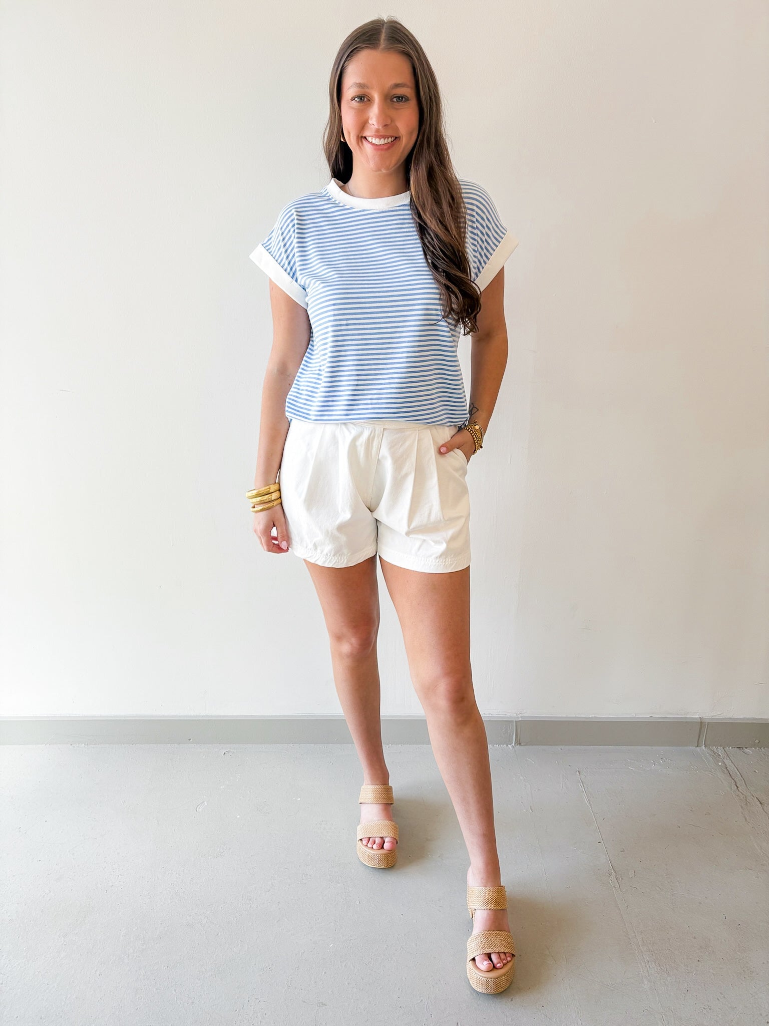 Overlap Pleated Cotton Shorts