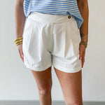 Overlap Pleated Cotton Shorts