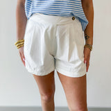 Overlap Pleated Cotton Shorts