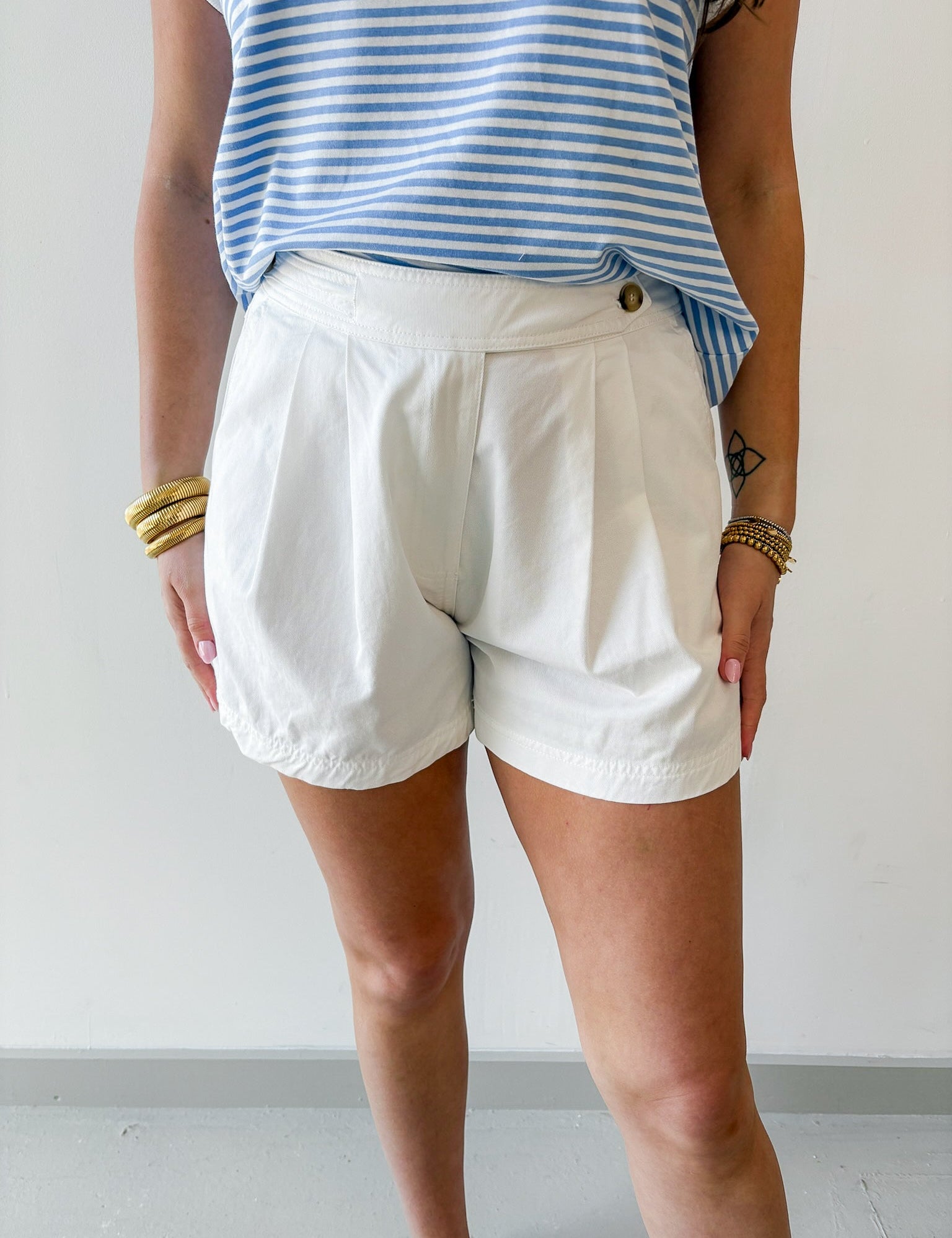 Overlap Pleated Cotton Shorts