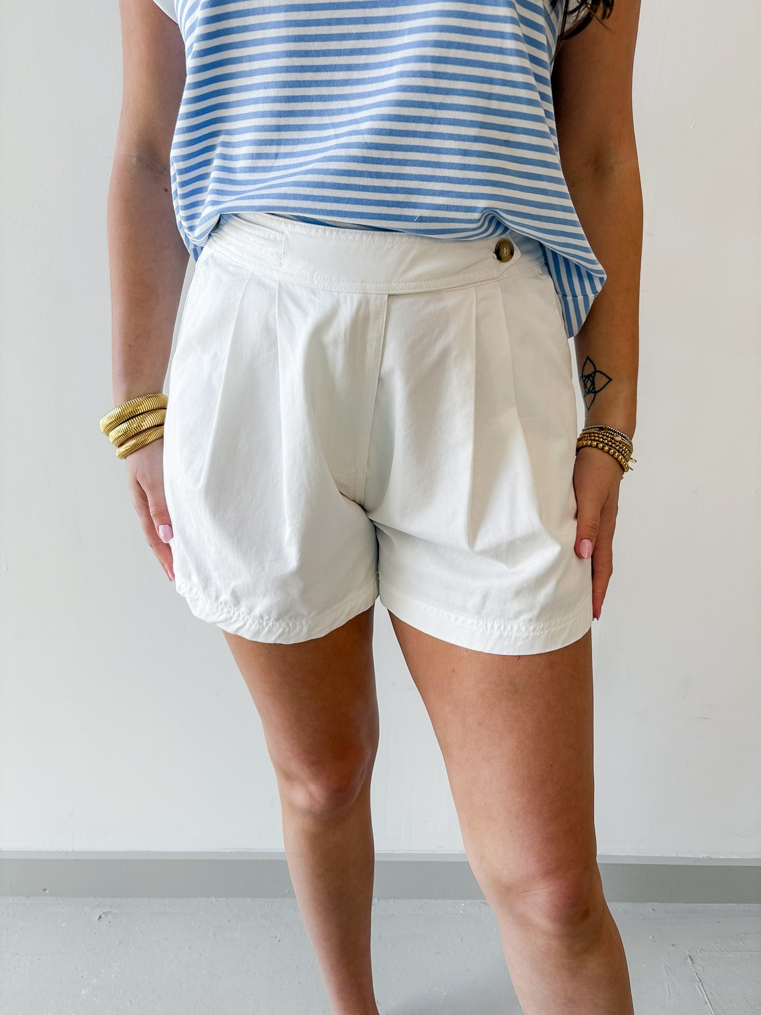 Overlap Pleated Cotton Shorts