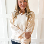 Oversized Accent Lace Sweater - Cream