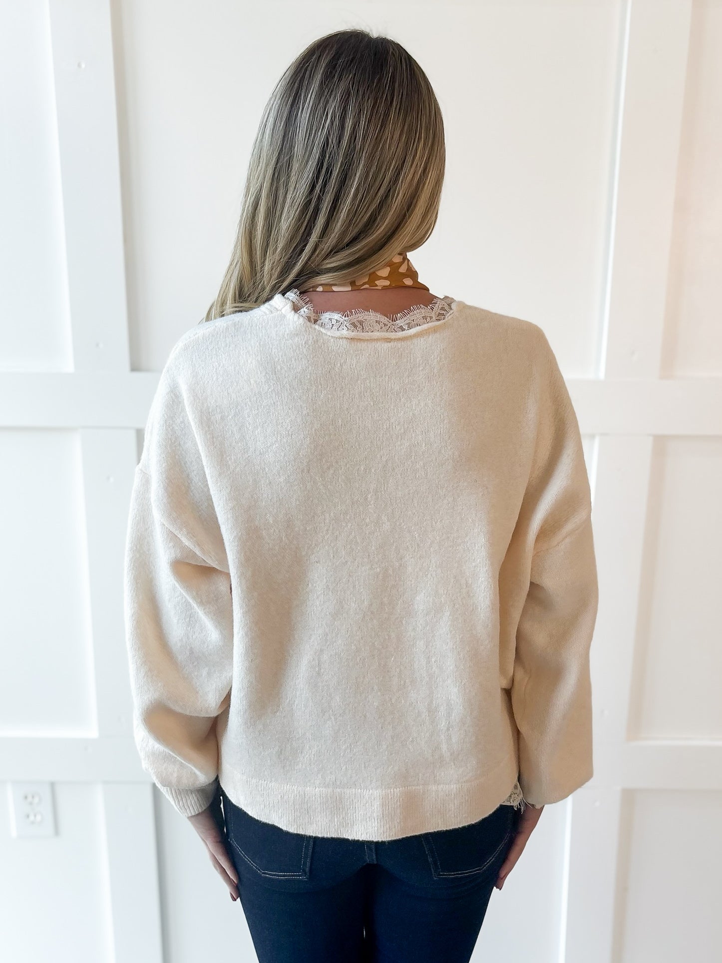 Oversized Accent Lace Sweater - Cream