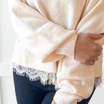 Oversized Accent Lace Sweater - Cream