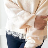 Oversized Accent Lace Sweater - Cream