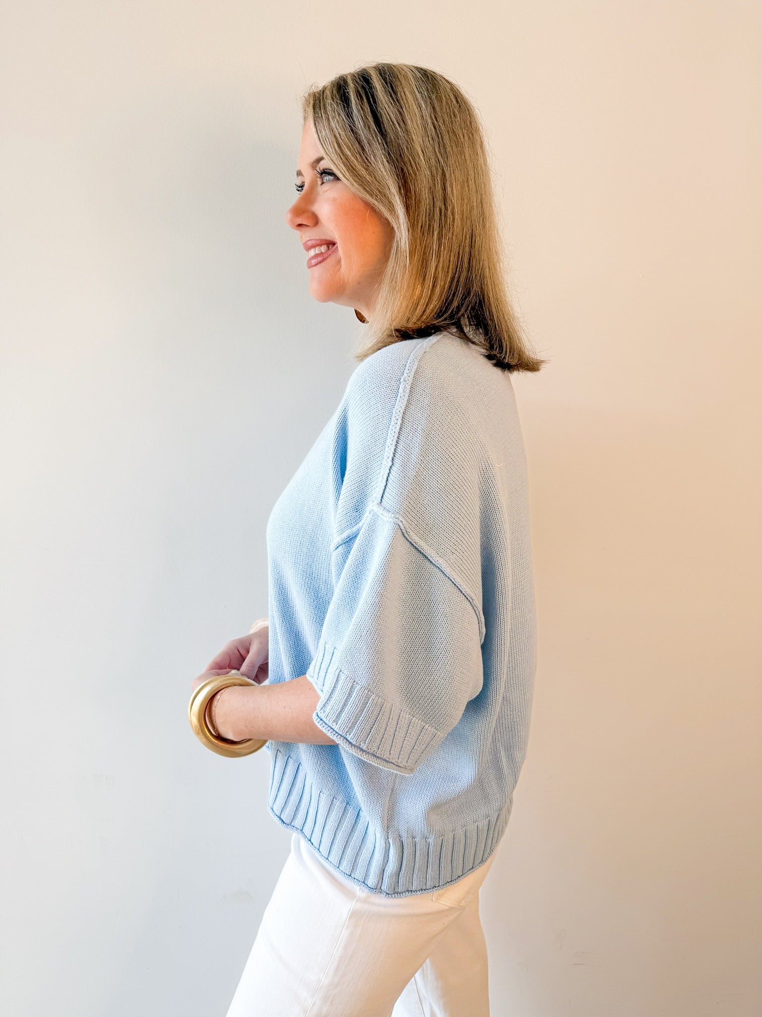 Oversized Crew Short Slv Sweater - Dream Blue