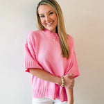 Oversized Crew Short Slv Sweater - Pink