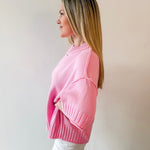 Oversized Crew Short Slv Sweater - Pink
