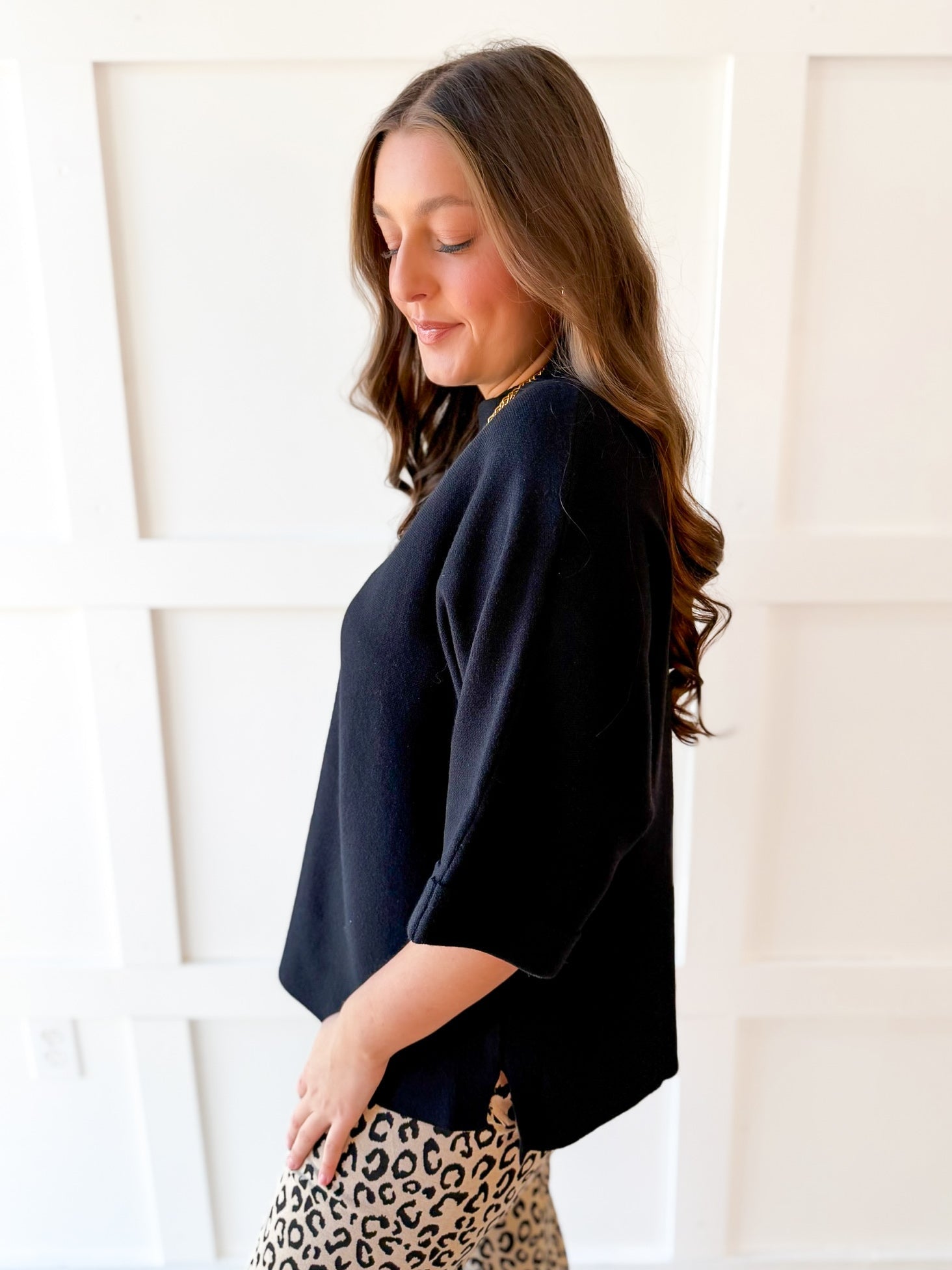 Oversized Knit Sweater Top - Black