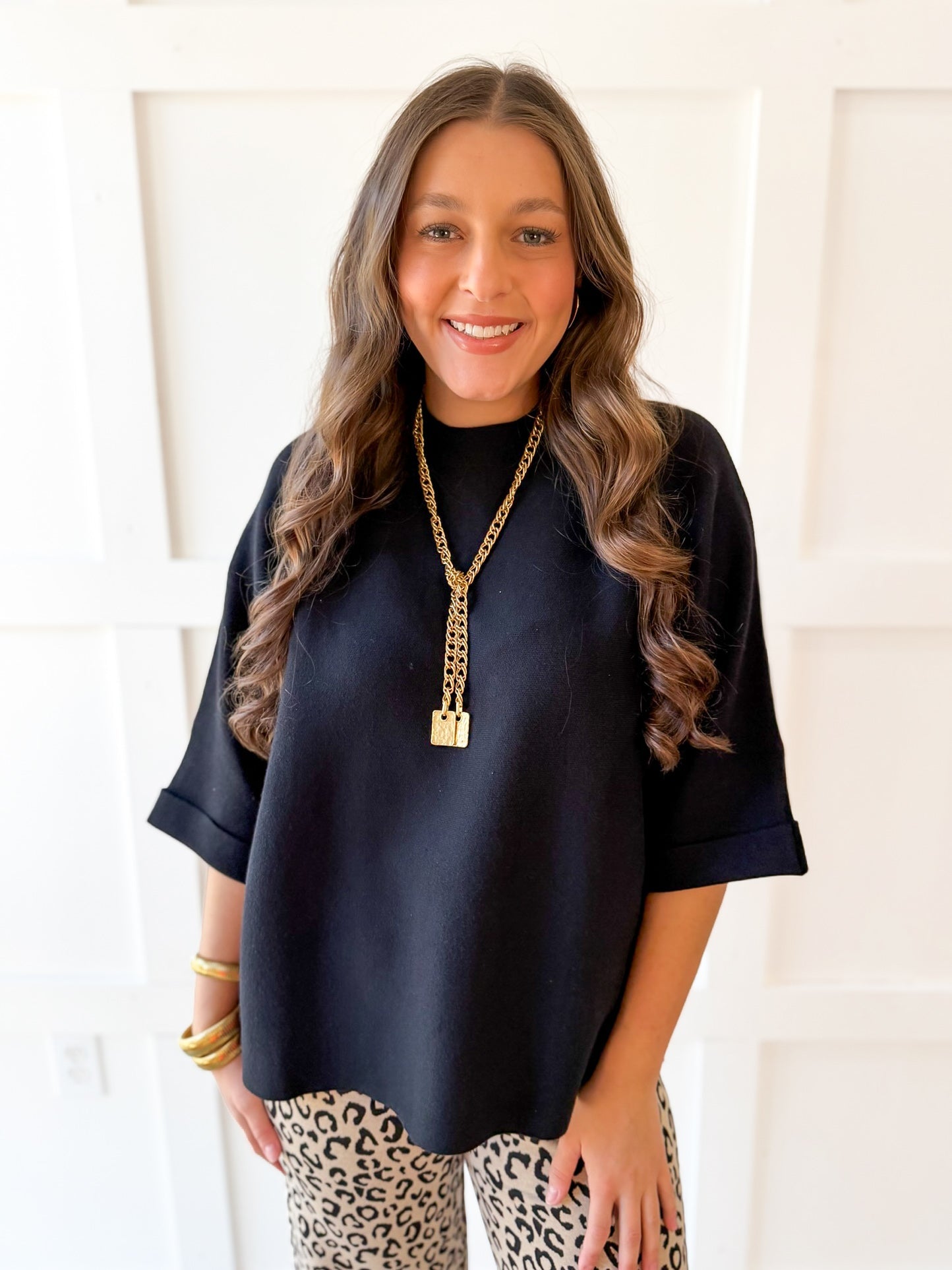 Oversized Knit Sweater Top - Black