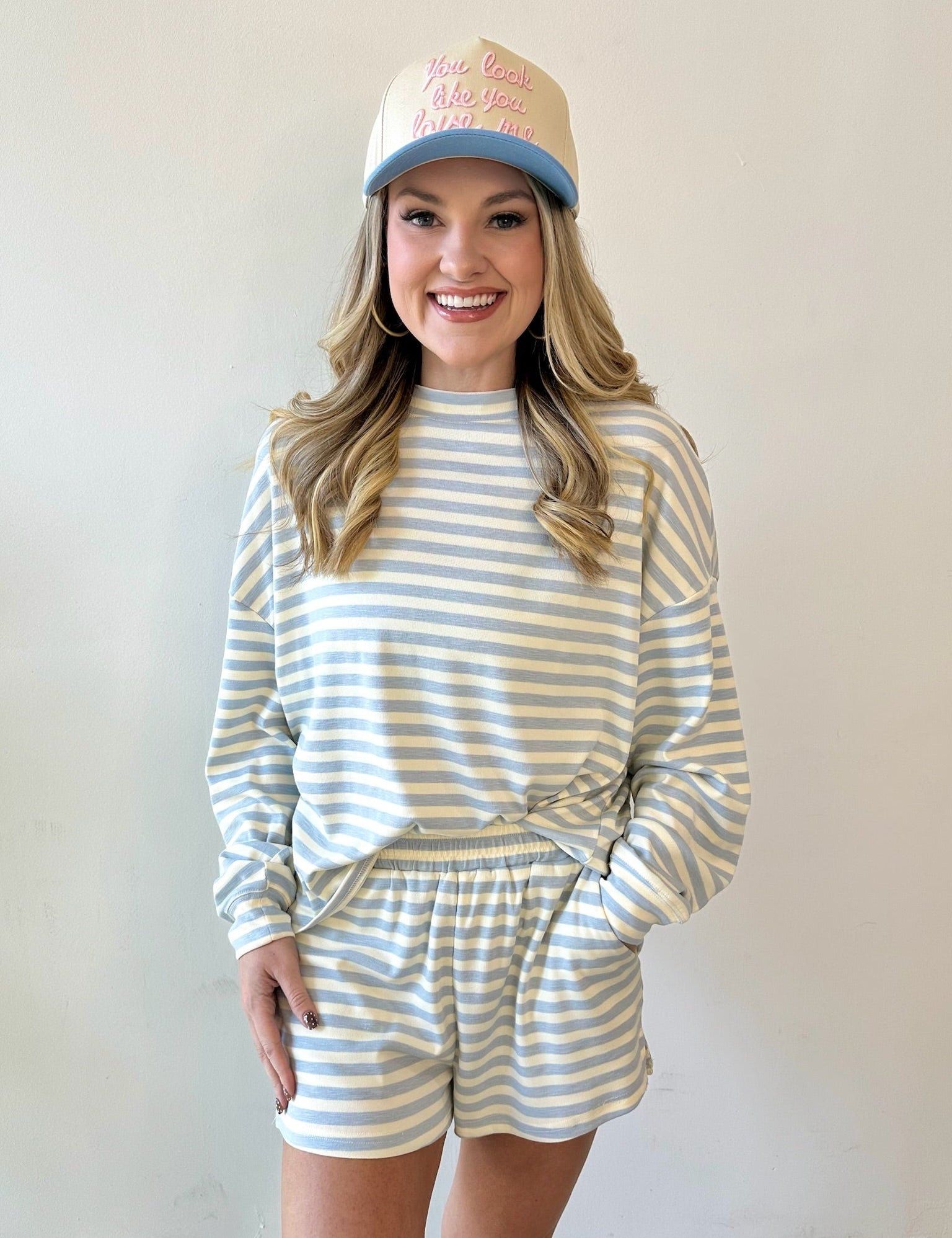 Oversized Stripe Top & Short Set - Blue
