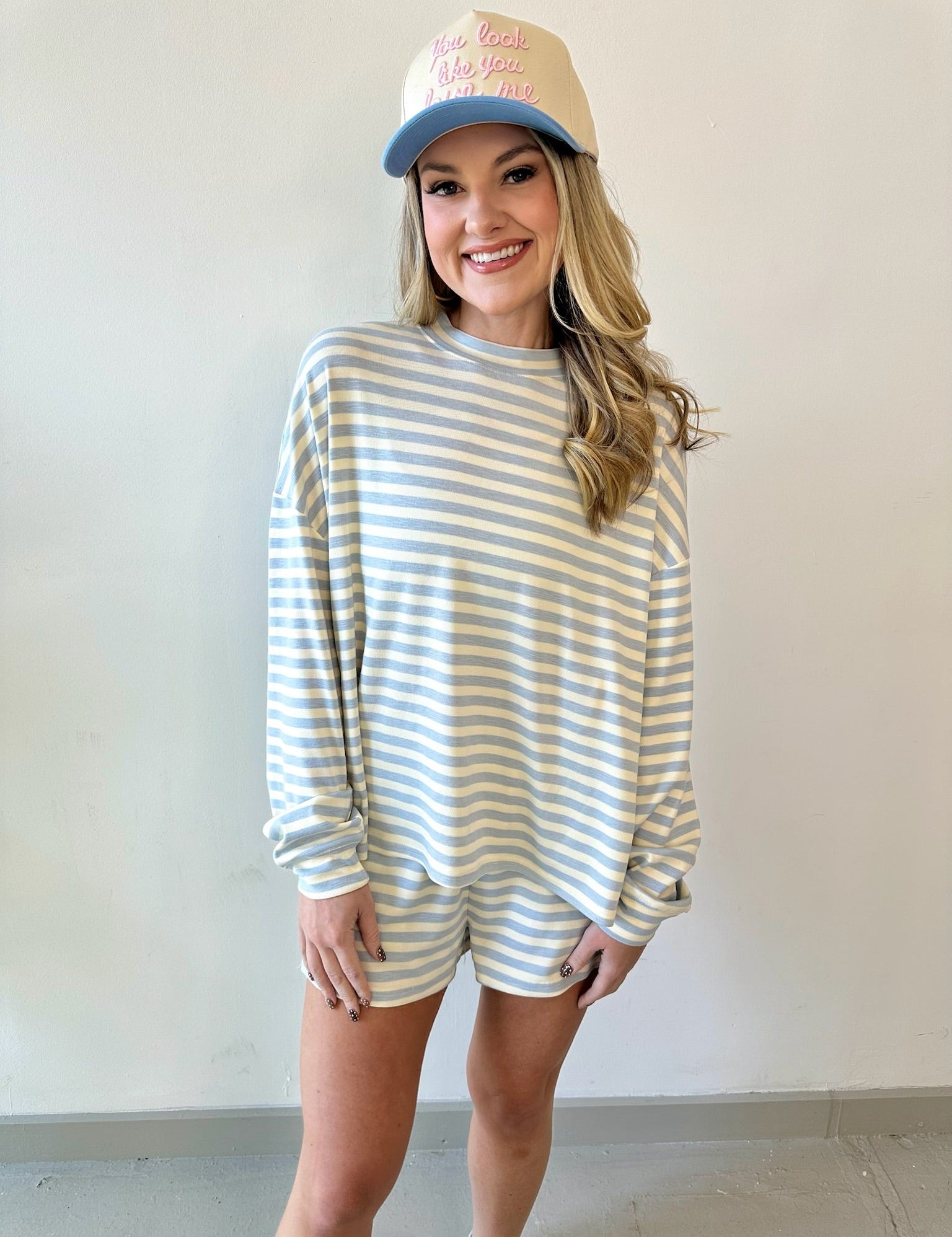 Oversized Stripe Top & Short Set - Blue