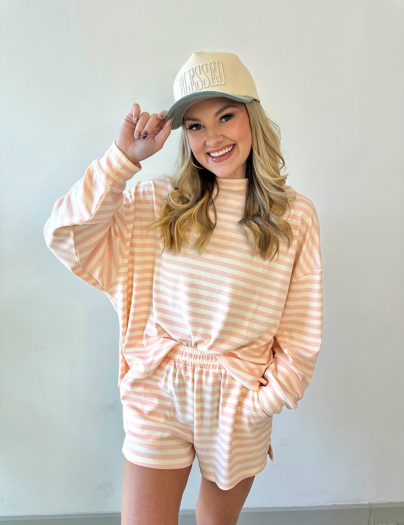 Oversized Stripe Top & Short Set - Pink