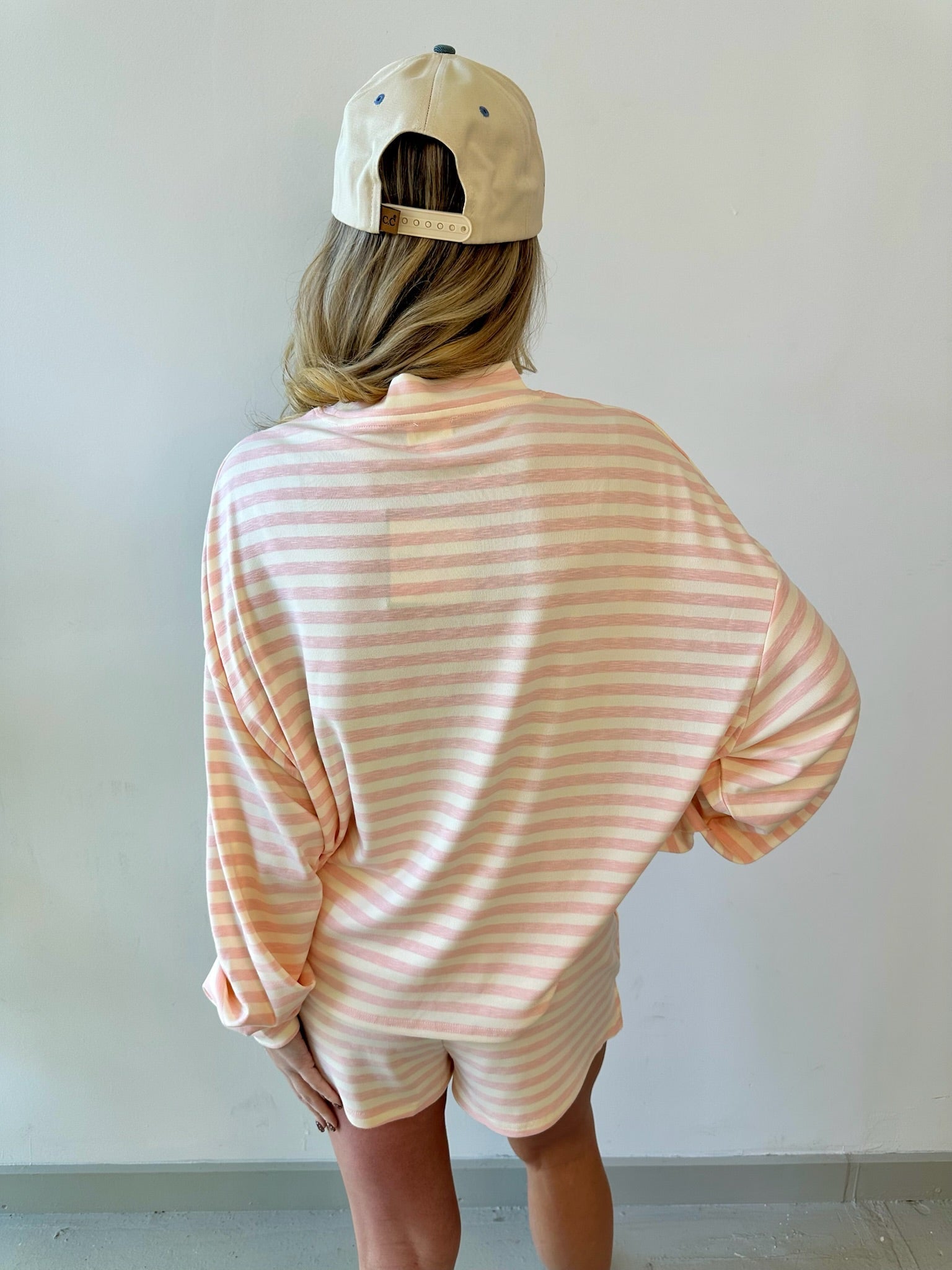 Oversized Stripe Top & Short Set - Pink